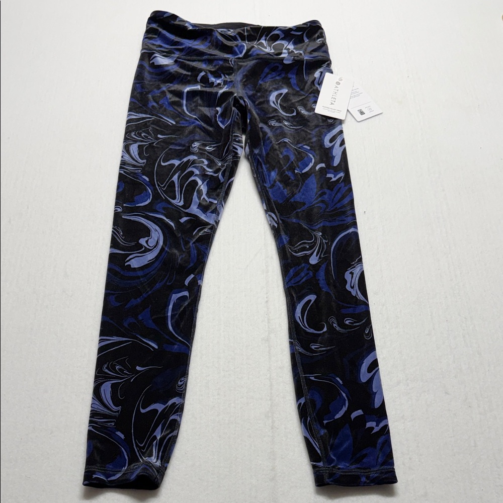 Athleta Women’s Blue Swirl Print Elation Velvet tight  Yoga Leggings M NWT
